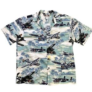 Kalaheo Mens XL Hawaiian Shirt WWII Military Aircraft Warbirds Made in Hawaii